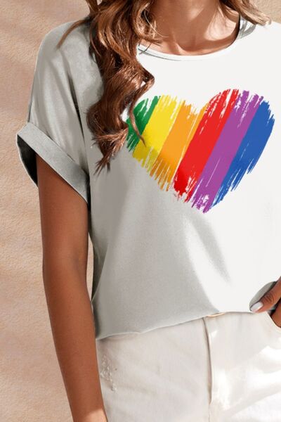 Heart Round Neck Short Sleeve T-Shirt Shop One Place