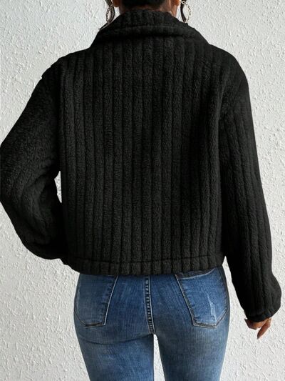 Fuzzy Button Up Collared Neck Jacket Shop One Place