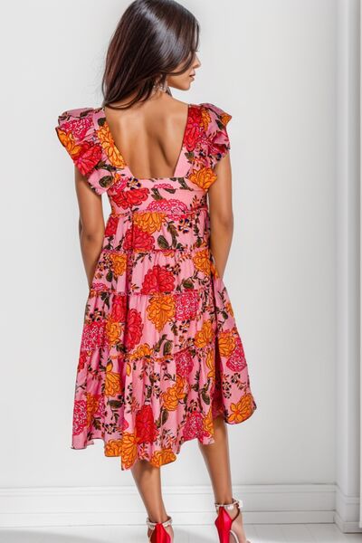 Ruffled Floral Square Neck Tiered Dress Shop One Place
