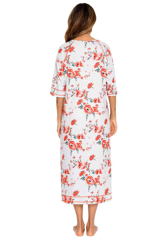 Printed Slit Night Dress with Pockets Shop One Place