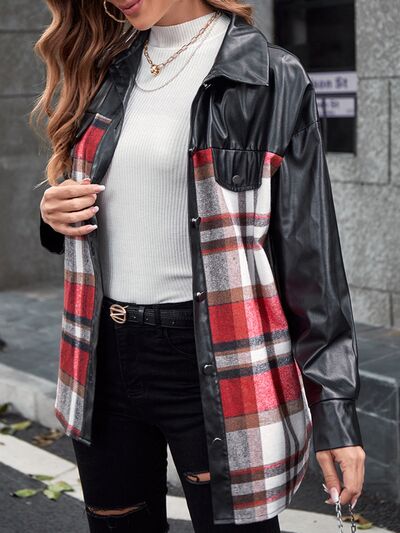 Plaid Button Up Dropped Shoulder Jacket Shop One Place