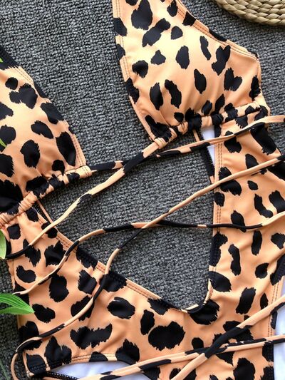 Lace-Up Backless Plunge One-Piece Swimwear Shop One Place