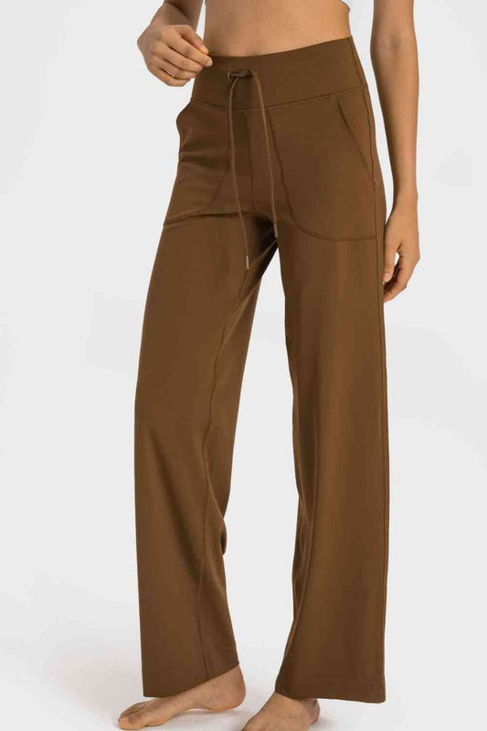 Drawstring Waist Wide Leg Sports Pants with Pockets Shop One Place