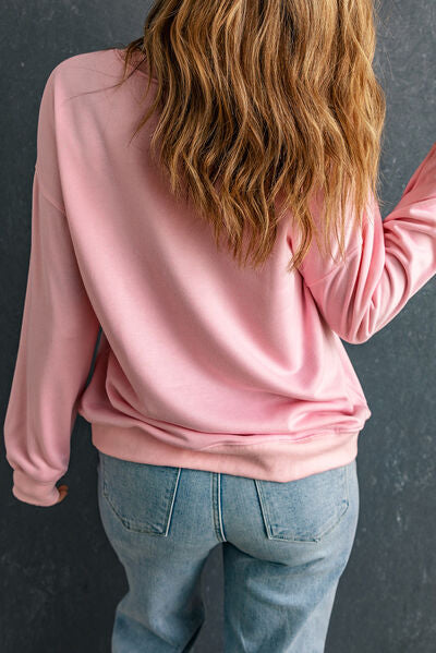 LOVER Round Neck Dropped Shoulder Sweatshirt Shop One Place