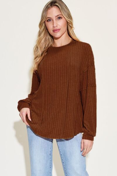 Basic Bae Full Size Ribbed Round Neck Long Sleeve T-Shirt Shop One Place