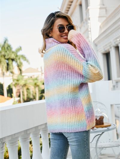 Contrast Turtleneck Dropped Shoulder Sweater Shop One Place
