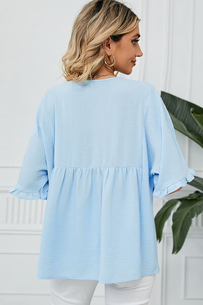 Peplum V-Neck Half Sleeve T-Shirt Shop One Place