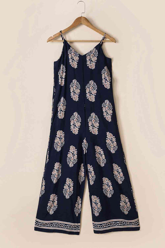 Printed V-Neck Sleeveless Jumpsuit Shop One Place