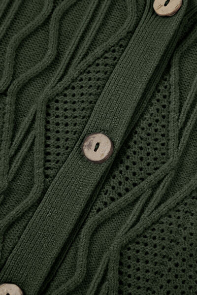 Plus Size Cable-Knit Button Up Sweater Shop One Place