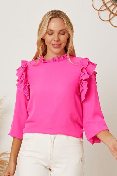 Frill Ruffled Three-Quarter Sleeve Blouse Shop One Place