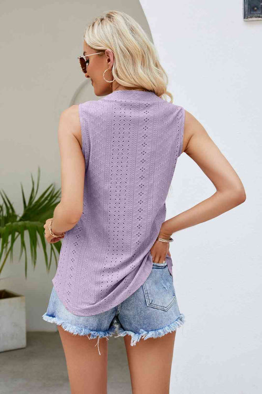 Notched Neck Curved Hem Eyelet Tank Shop One Place