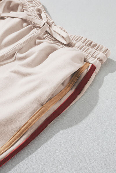 Striped Round Neck Sweatshirt and Drawstring Joggers Set Shop One Place