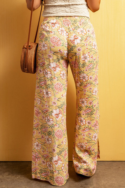 Floral Slit Wide Leg Pants Shop One Place