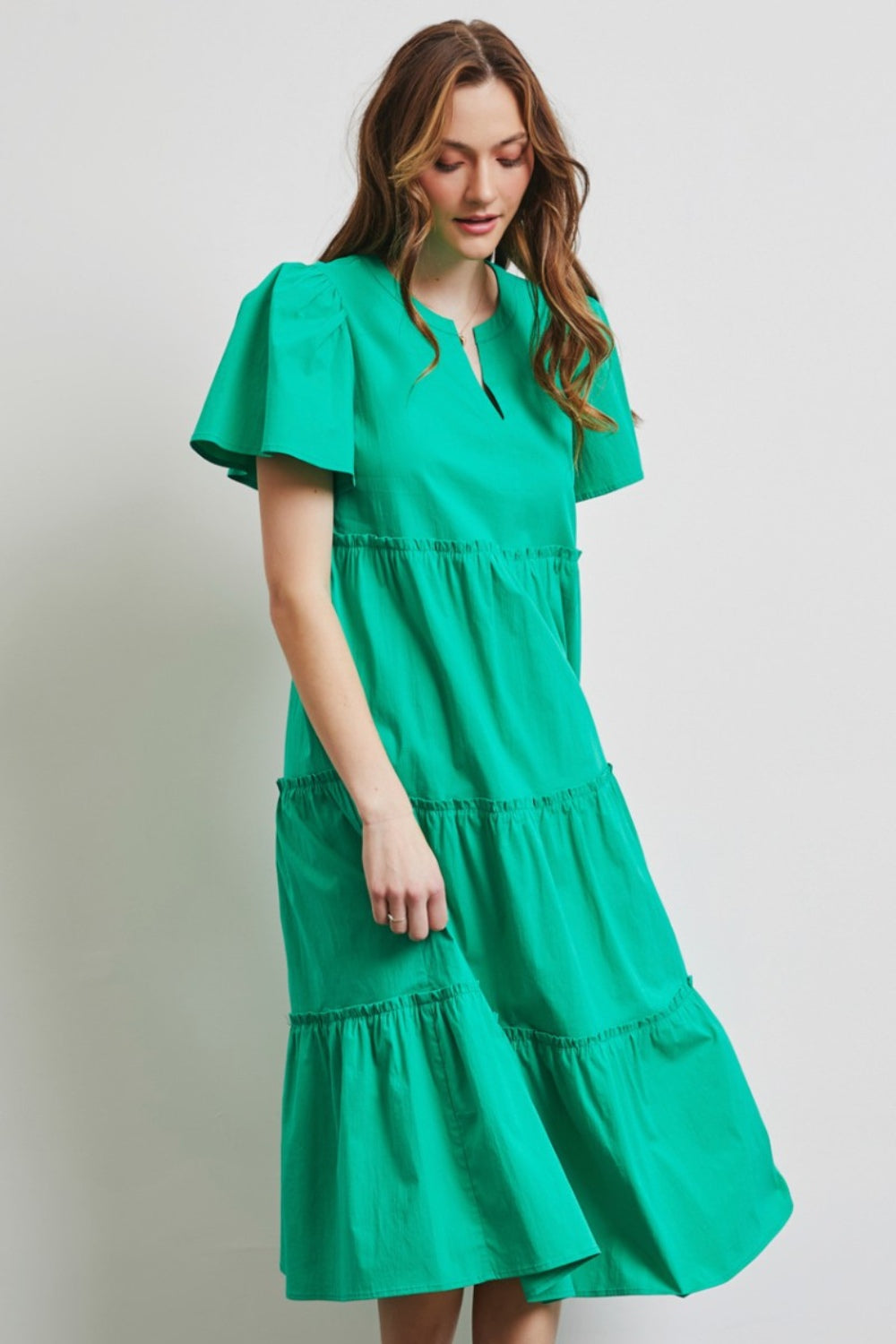 HEYSON Full Size Cotton Poplin Ruffled Tiered Midi Dress Shop One Place