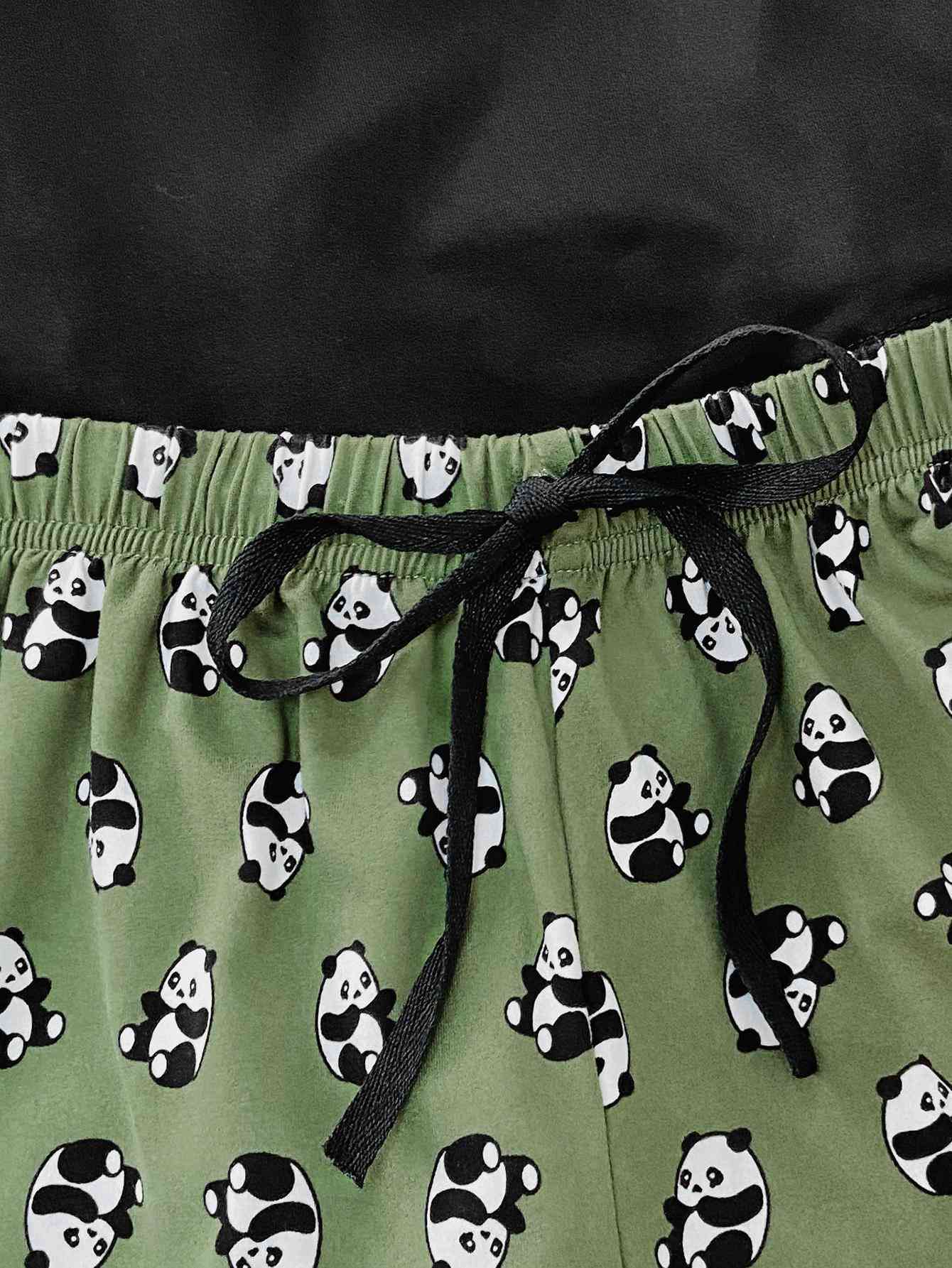 Graphic Tee and Panda Print Shorts Lounge Set Shop One Place