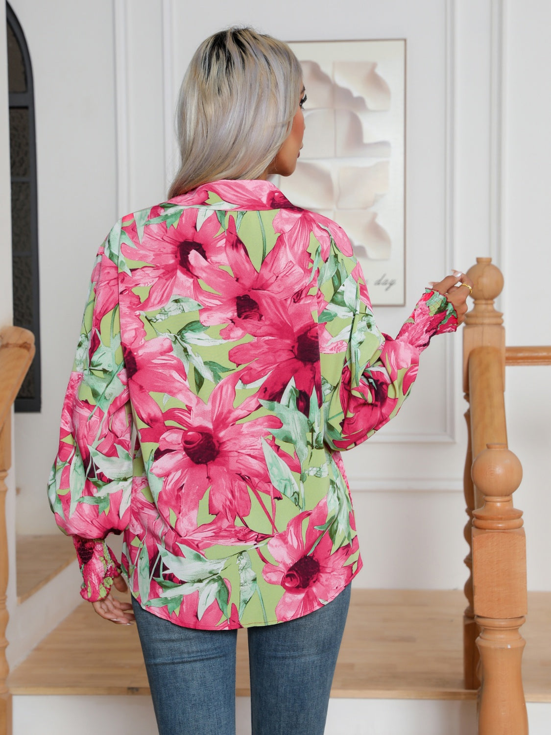 Floral Collared Neck Buttoned Shirt Shop One Place