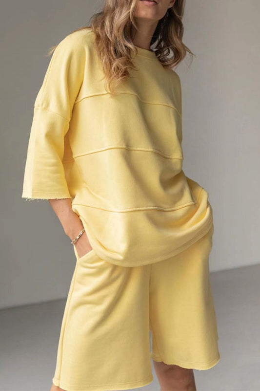 Round Neck Long Sleeve Top and Shorts Set Shop One Place