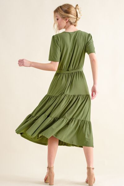 And The Why Soft Short Sleeve Tiered Midi Dress Shop One Place