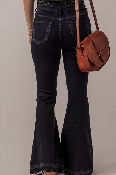 Button-Fly Flare Jeans with Pockets Shop One Place