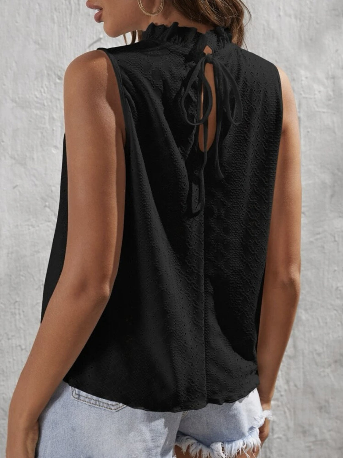 Tied Eyelet Mock Neck Tank Shop One Place