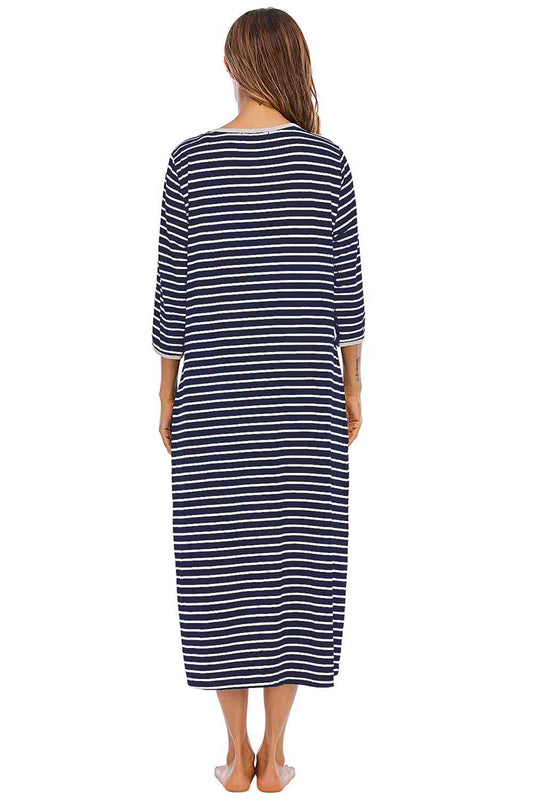 Round Neck Three-Quarter Sleeve Midi Night Dress Shop One Place