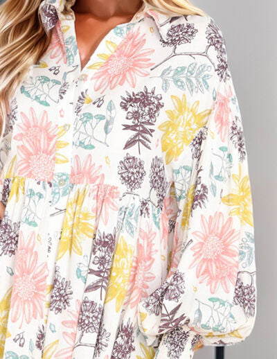 Printed Lantern Sleeve Mini Dress Shop One Place