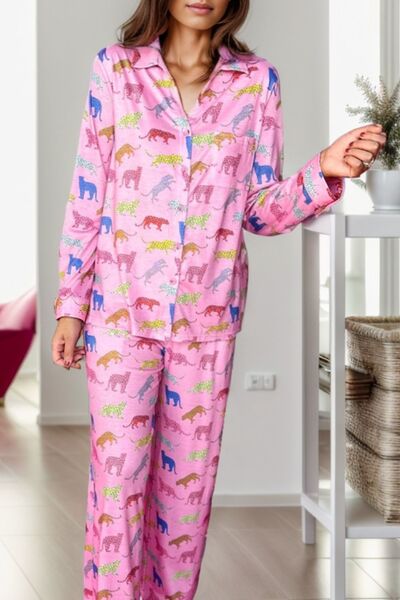 Pocketed Printed Top and Pants Lounge Set Shop One Place