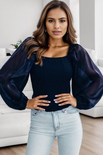 Square Neck Balloon Sleeve Blouse Shop One Place