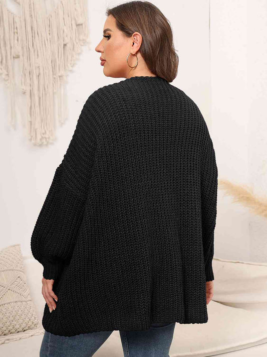 Plus Size Open Front Dropped Shoulder Knit Cardigan Shop One Place