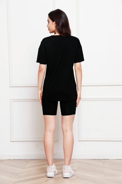 Round Neck Short Sleeve T-Shirt and Shorts Set Shop One Place