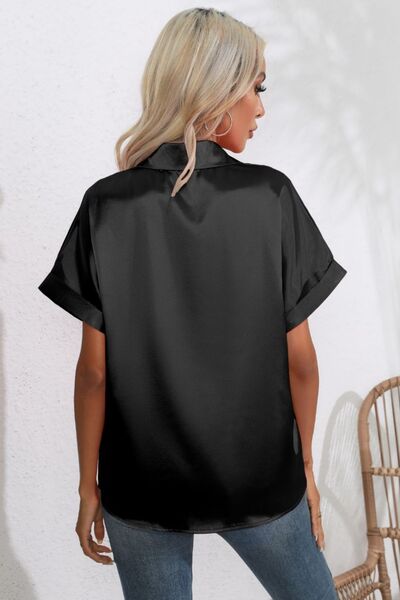 Collared Neck Short Sleeve Shirt Shop One Place