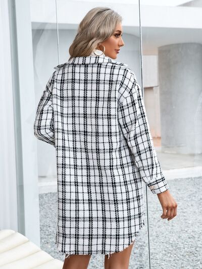 Plaid Pocketed Button Up Dropped Shoulder Jacket Shop One Place