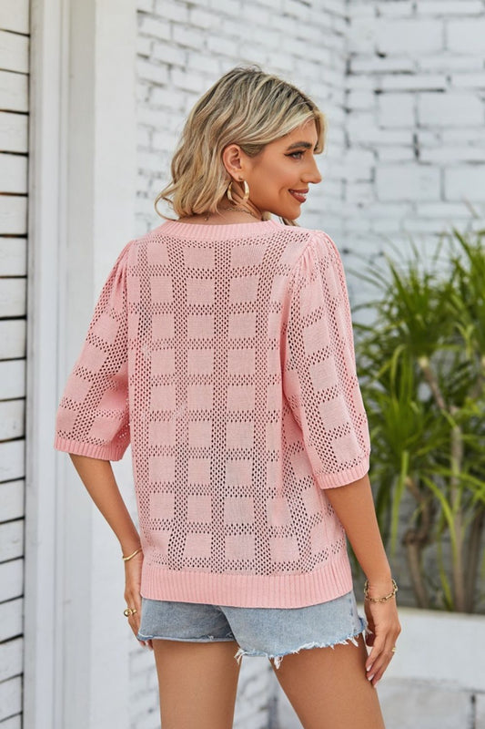 Ribbed Trim Round Neck Knit Top Shop One Place