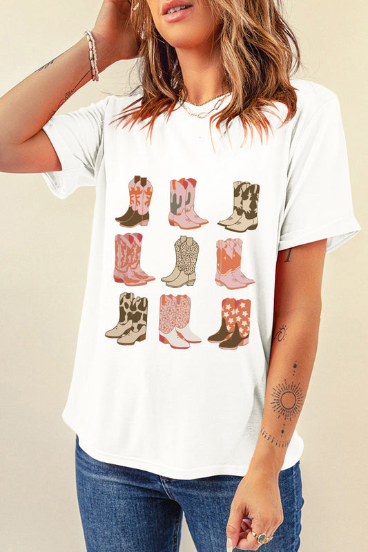 Boot Graphic Round Neck Short Sleeve T-Shirt Shop One Place