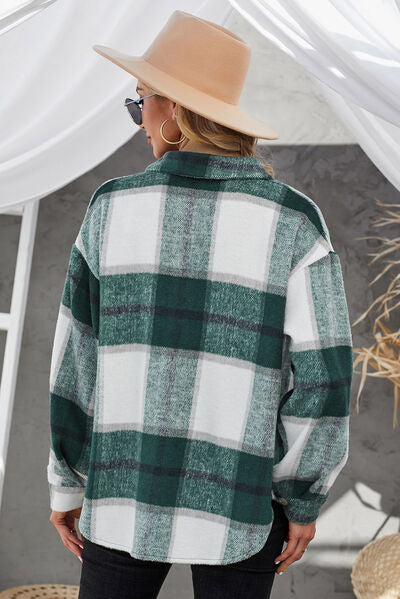 Plaid Button Up Dropped Shoulder Jacket Shop One Place