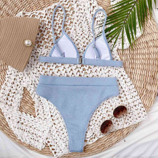 Spaghetti Strap Ribbed Bikini Set Shop One Place