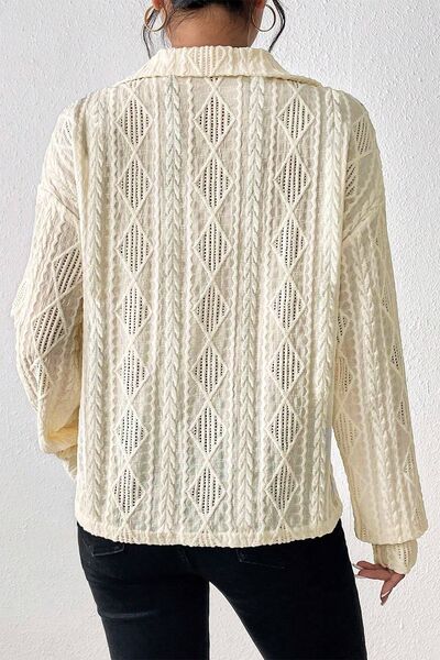 Eyelet Johnny Collar Dropped Shoulder Blouse Shop One Place