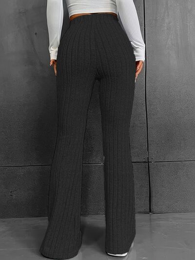 Ribbed High Waist Bootcut Pants Shop One Place