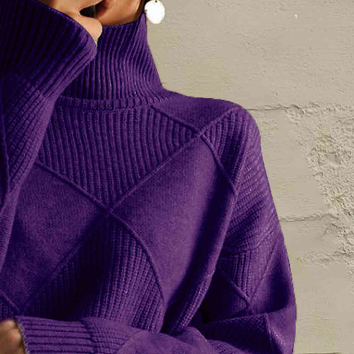 Geometric Turtleneck Long Sleeve Sweater Shop One Place