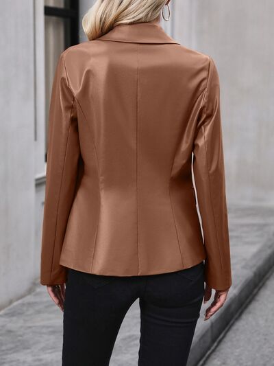 Button Up Collared Neck Blazer Shop One Place