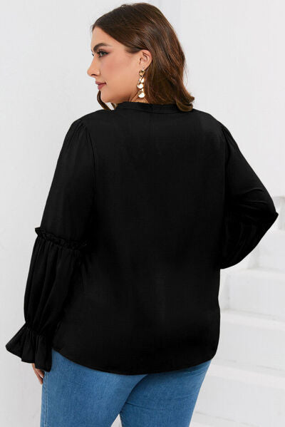 Plus Size Ruffled Tie Neck Flounce Sleeve Blouse Shop One Place