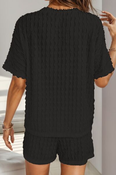 Round Neck Short Sleeve T-Shirt and Shorts Set Shop One Place