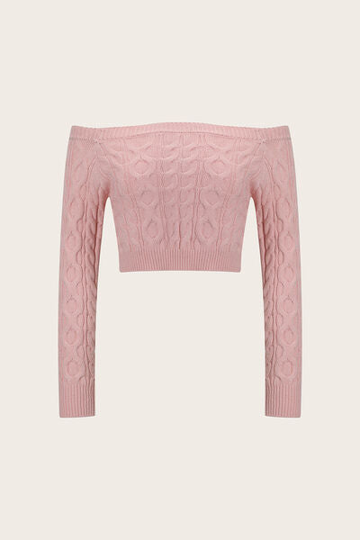 Cable-Knit Off-Shoulder Long Sleeve Sweater Shop One Place