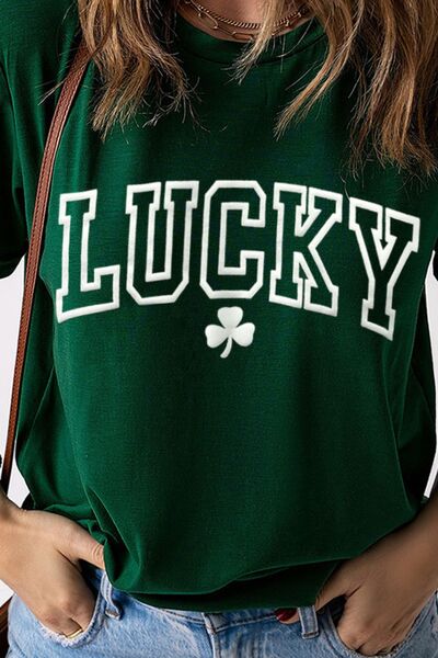 LUCKY Round Neck Short Sleeve T-Shirt Shop One Place