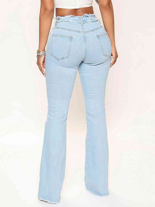 Striped Raw Hem Jeans Shop One Place