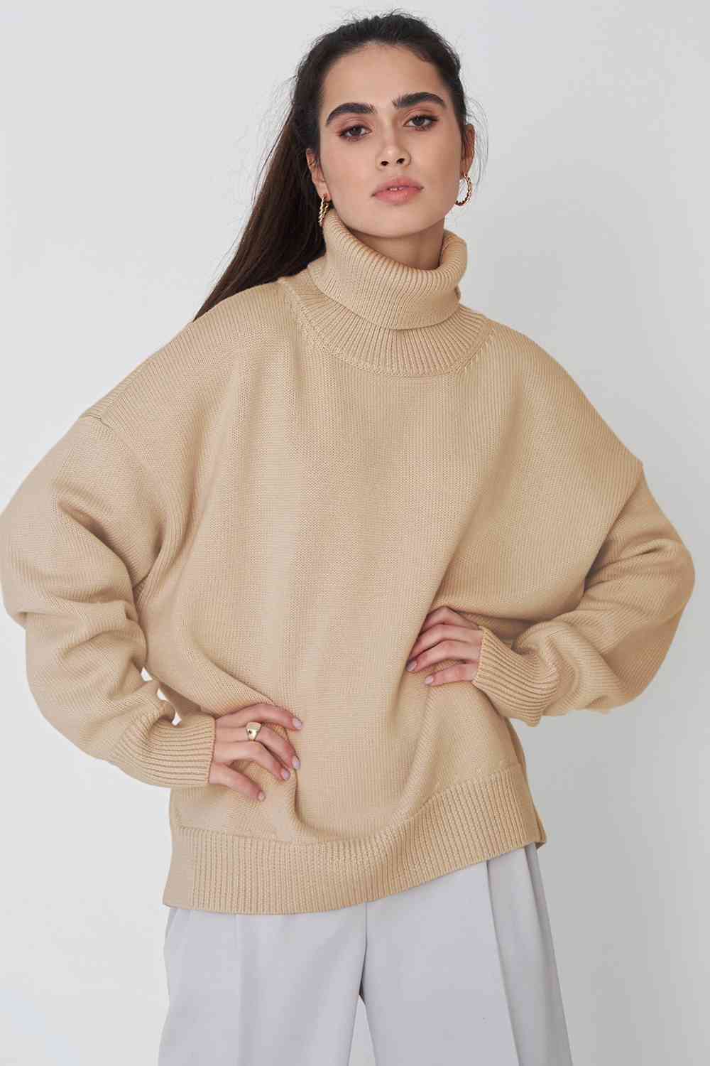 Turtle Neck Dropped Shoulder Sweater Shop One Place