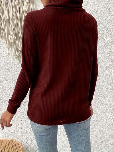 Decorative Button Turtleneck Long Sleeve T-Shirt Shop One Place
