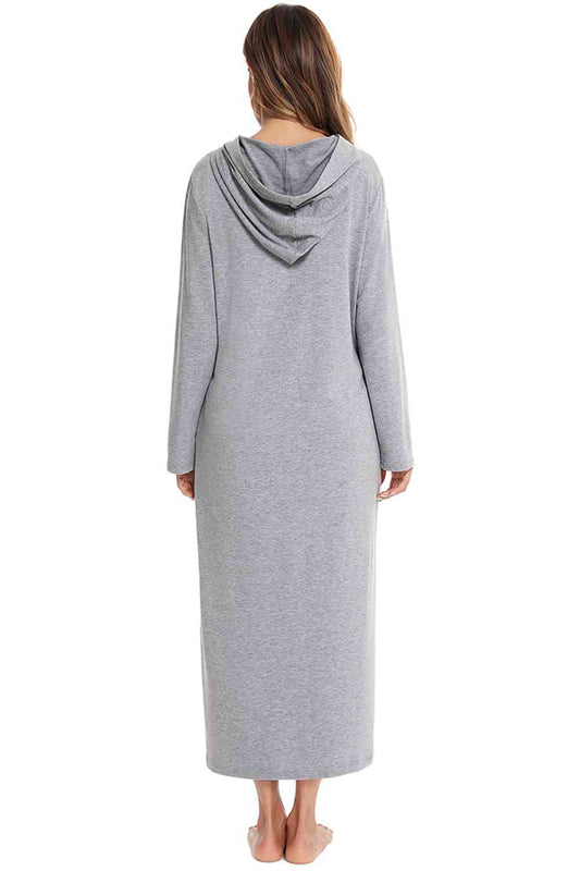 Zip Front Hooded Night Dress with Pockets Shop One Place