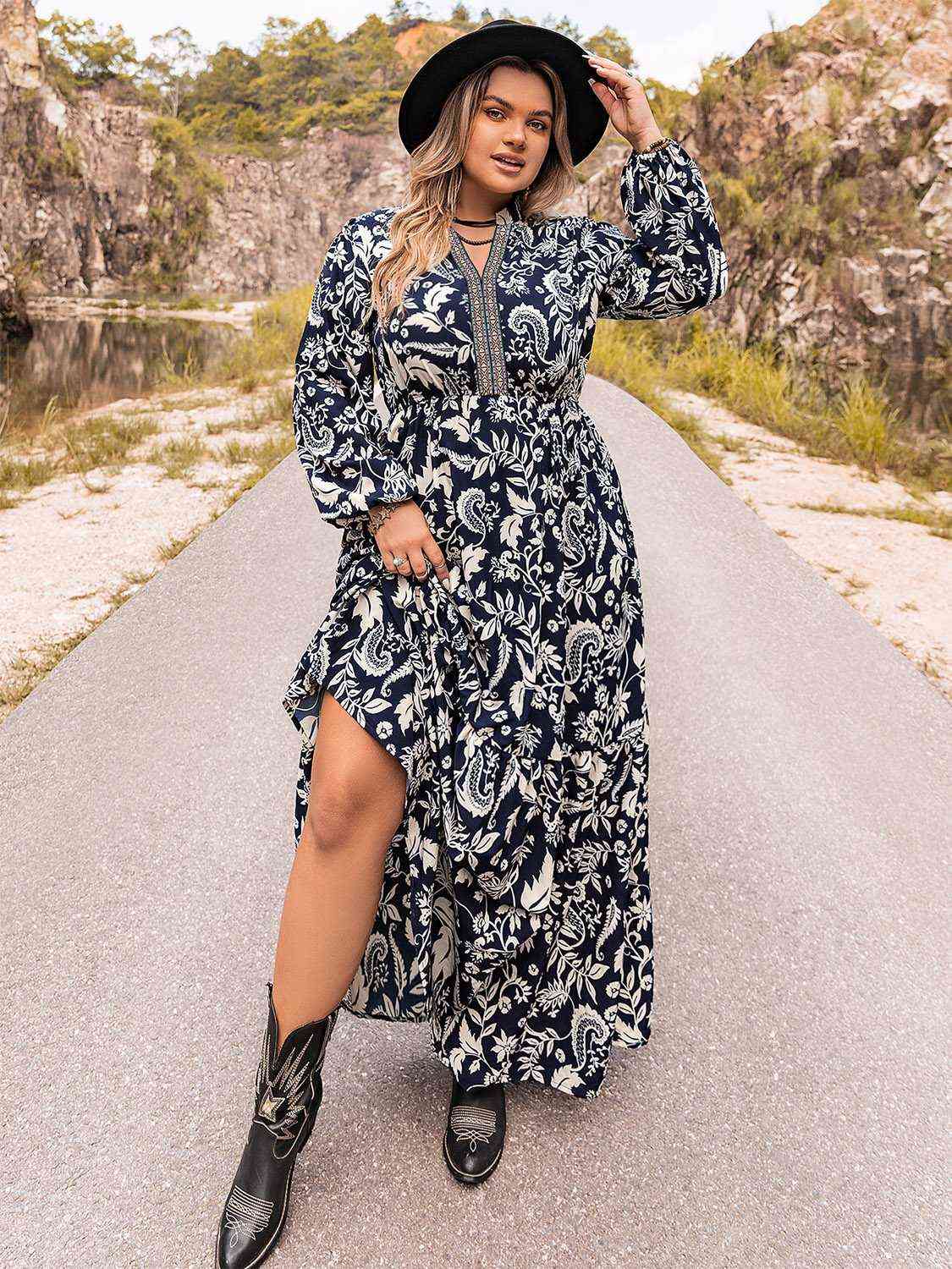 Plus Size Long Sleeve Maxi Dress Shop One Place