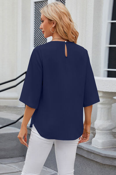 Round Neck Slit Half Sleeve Top Shop One Place